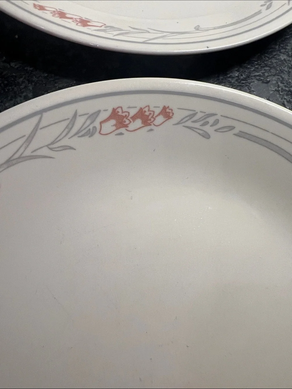 SET OF 3 DISCONTINUED Vintage Corelle Rose Tulip 10” dinner plates.